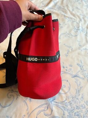 HUGO Red Drawstring Backpack with Black Trim
